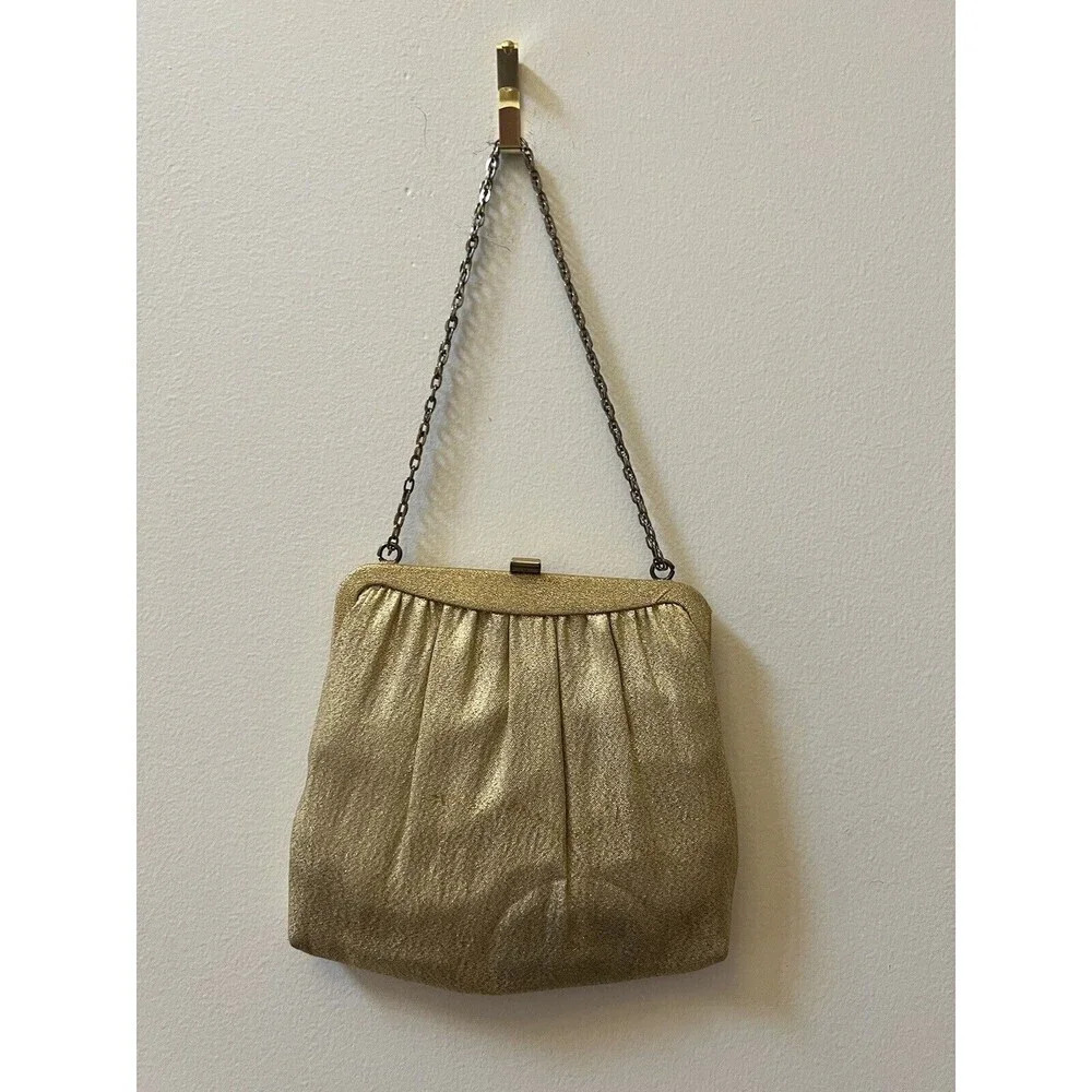 Vintage HL Harry Levine Gold Shimmer Evening Purse, Clutch, Made in USA
